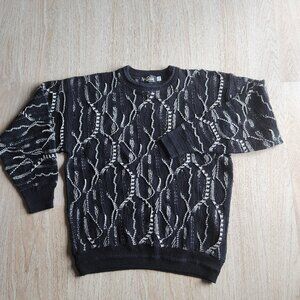 Vintage Alan Stuart 3D Cosby Coogi-Style Sweater Crew Neck Black White USA Made